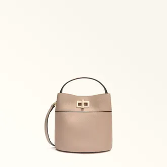 Furla Amelia Bucket Bag L Cotone G Beige Grained Calf Leather Woman