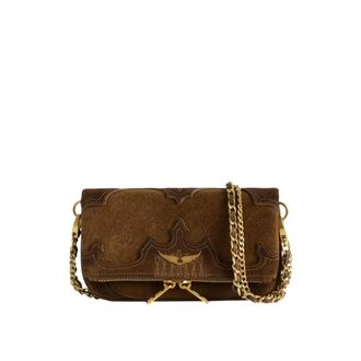Zadig&Voltaire Distressed-effect Western suede clutch with signature wings - female - Zadig & Voltaire - Cross Body Bags - Brown - ONE SIZE - Bags
