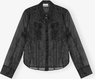 Ganni Technical Organza Shirt in Black Size 10 Polyester Womens