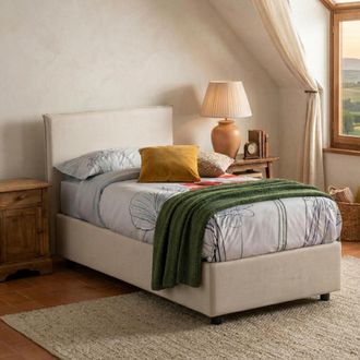 Dmora Dmora - Cama Individual Darut, Cama Contenedor Con Revestimiento De Tela, 100% Made In Italy, Apertura Lateral, Adecuado Para Colch&oacute;n Cm 80x190, Blanc