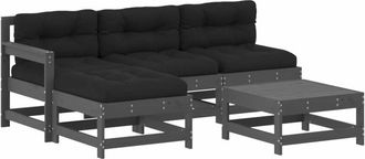vidaXL Vidaxl - Juego De Muebles Jard&iacute;n 5 Piezas Y Cojines Madera Maciza Gris