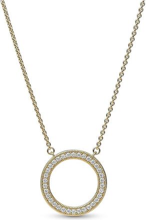 Pandora Signature Pave & Hearts Circle Pendant Necklace