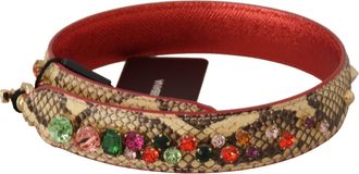 Dolce & Gabbana Womens Beige Exotic Leather Crystals Shoulder Strap Python Bag