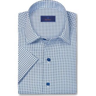 David Donahue Floral Print Lyocell Short Sleeve Shirt in White/Navy at Nordstrom Rack, Size Xx-Large