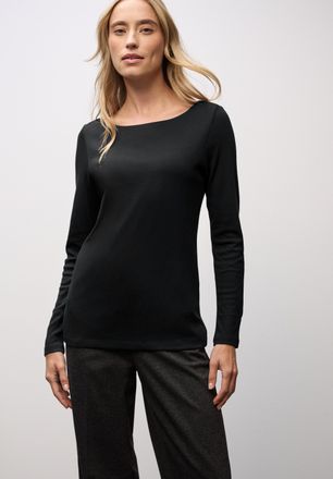 Street One Langarmshirt STREET ONE Style Lanea, Damen, Gr. 34, schwarz, Jersey, Obermaterial: 50% Baumwolle, 50% Modal. Futter: 100% Baumwolle, unifarben, regula