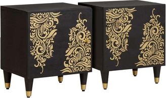 vidaXL Cabinet De Noche Con Puerta 2 Pcs Negro 40 X 33 X 46 Cm Vidaxl