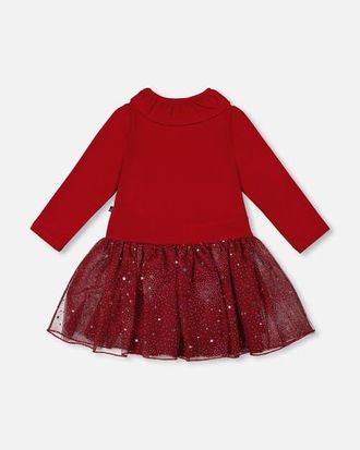 Deux par Deux Bi-Material Dress with Glittering Skirt in Red at Nordstrom, Size 12M