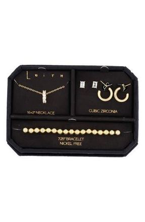 Leith Pave Crystal Pendant Necklace, Earrings & Bracelet Set in Clear- Gold at Nordstrom Rack