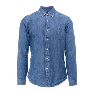 Polo Ralph Lauren Denim Shirts, male, Blue, Size: 2XL Denim Shirt Buttoned-down Long Sleeve Embroidered Logo