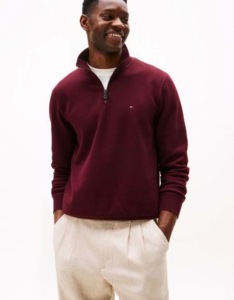 Tommy Hilfiger Mens Tommy Hilfiger Essential Fleece Mens Half Zip Sweatshirt - Deep Burgundy - Red - Size: 42