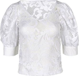 Anne Fontaine Womens Katia White V-Neck Top With Sheer Mesh Sleeves at Nordstrom, Size 44