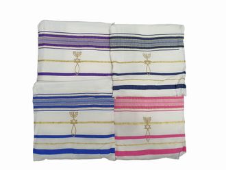 Jerusalem Sandals 4 x Messianic Prayer Shawls Tallits 72 x 22 in matching bags (purple, pink, Israel blue and navy blue)