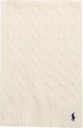 Polo Ralph Lauren Kabelgebreide Wol-Cashmere Sjaal - Dames - Wintersjaals - Wit - ONE Size - Wol - Accessoires