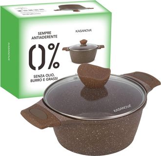 KASANOVA Casseruola 24 cm antiaderente 0 grassi con coperchio