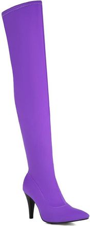 Generic Womens Pointed Toe Thigh High Boots PU Leather Over The Knee Boots with Side Zipper Stiletto High Heel Evening Boot,Purple,5.5 UK