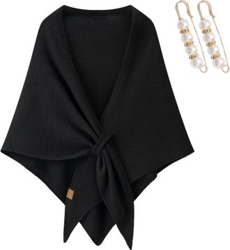 Generic Pashmina Shawl Wraps for Women, Knitted Triangle Shawls and Wraps Solid Color Wool Blend Shawl (Black)