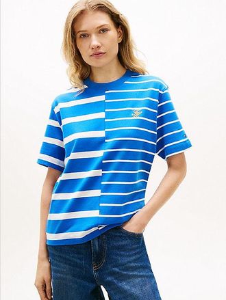 Tommy Hilfiger Camiseta de rayas mixtas con cuello redondo