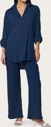 Lusana Resort Collared Short Sleeve Shirt In Indigo