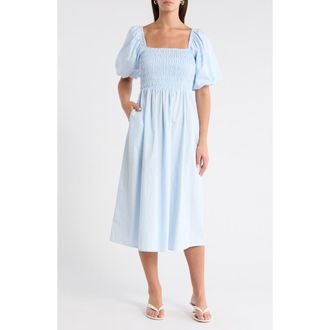 Sugarlips Sonia Bubble Sleeve Smocked Midi Dress in Lt-Blue at Nordstrom, Size X-Small