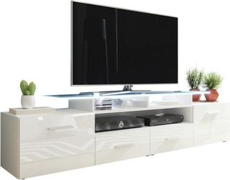 Mirjan24 Mobilier1 - Mueble Tv Charlotte 117, Blanco + Blanco Brillante, N&uacute;mero De Puertas: 0, N&uacute;mero De Cajones: 0, 194x38x39cm, Led
