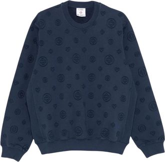 Casablanca All-Over Logo Embossed Crewneck Sweatshirt - Heren - Sweatshirts - Blauw - L - Katoen - Hoodies & sweatvesten