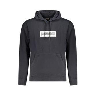 Napapijri Hoodies, male, Black, Size: 3XL Black Cotton Hoodie Sweatshirt with Print