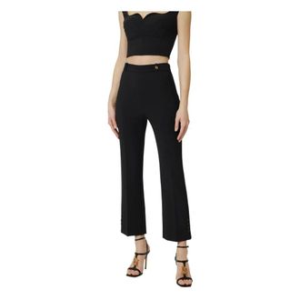Elisabetta Franchi Cropped Trousers, female, Black, Size: XS Pantaloni in doppio cr&ecirc;pe stretch