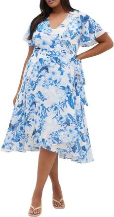 City Chic Floral Print Wrap Dress in Bluebell at Nordstrom, Size Xxxs