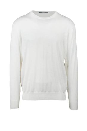 People of Shibuya White Crewneck Cotton Silk Linen Sweater