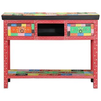 Berkfield Home Multi-Colored Console Table 100x30x75 cm Made of Solid Mango Wood in Red | Size: 100 x 30 x 75 cm