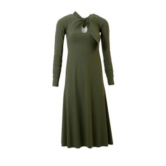High Groene Uitlopende Jurk met Ronde Hals - Dames - Casual kleedjes - Groen - S - Kleedjes