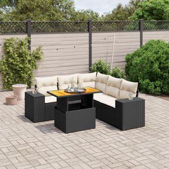 vidaXL Set De Sof&aacute;s De Jard&iacute;n 6 Piezas Y Cojines Rat&aacute;n Sint&eacute;tico Negro Vidaxl