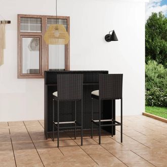vidaXL Set Muebles De Bar Para Jard&iacute;n 3 Piezas Y Cojines Negro Vidaxl