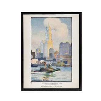 Artery8 The Woolworth Building from the Ferry Elmer Framed Canvas Wall Art in White | Size: W24 x H32