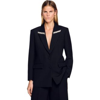 Sandro Jacket with rhinestone stripe in Black at Nordstrom, Size 42 Eu