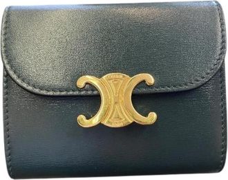 Celine Pre-owned Wallets, female, Green, Size: ONE SIZE Pre-owned Triomphe small trifold wallet