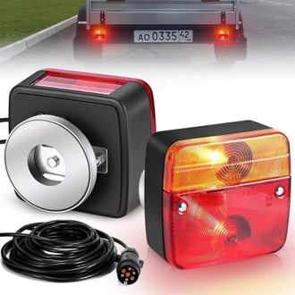 OEM Paquete De 2 (un Par) Luces Traseras Magn&eacute;ticas Para Remolque, Luces Incandescentes De 12 V Para Remolque Con 7 Pines Y Cable De 7,5 M, Luces Traseras