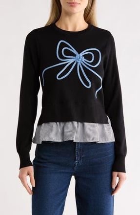 Nanette Lepore Soutache Bow Twofer Sweater in Very Black/Blue at Nordstrom Rack, Size X-Large