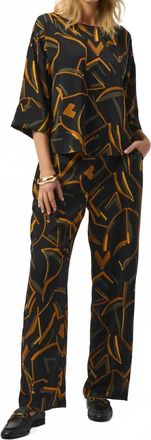 Joseph Ribkoff Geometric Print 3/4 Sleeve Boxy Top In Black/multi