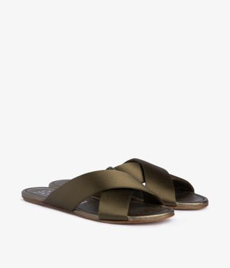 Pedro Garcia Criss cross flat sandal in green satin | Pavana | Spring Summer 26 | PEDRO GARCIA