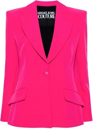 Versace Jeans Couture Jassen, Dames, Roze, L, Leer, Gestructureerde Blazer met Knoopsluiting