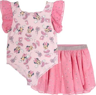 Disney Minnie Mouse Gymnastics 2-Piece Leotard and Skirt Set in Minnie Mouse Pink at Nordstrom, Size 24M