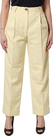 Ganni Yellow High Waisted Straight Pleated Trouser Womens Pants (Pre-Owned)