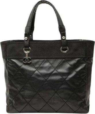 Chanel Pre-owned Gevatte Canvas Tote Bag - Dames - Vintage Shopper - Zwart - ONE Size - Leer - Vintage