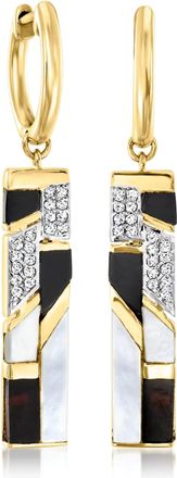 Ross-Simons Mother-Of-Pearl and Onyx Drop Earrings With. White Topaz in 18kt Yellow Gold Over Sterling