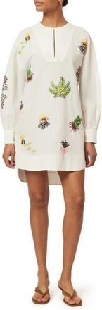 Scotch & Soda Embroidered Long Sleeve Cotton & Linen Shift Dress in Eggnog at Nordstrom, Size 12 Us