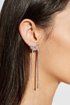 Self Portrait Earrings With Shimmering Crystals, Womens, Silver