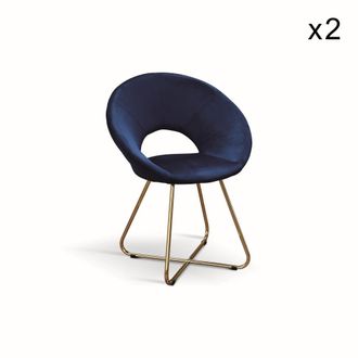 Konte Design Lote 2 sillones peque&ntilde;os efecto terciopelo azul, base de metal dorado