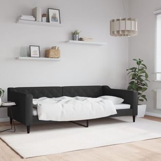 vidaXL Sof&aacute; Cama Sin Colch&oacute;n Tela Negro 100x200 Cm Vidaxl