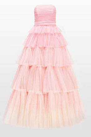 Jenny Packham Adore Tiered Bow Gown in Blossom Ombre at Nordstrom, Size 10 Uk